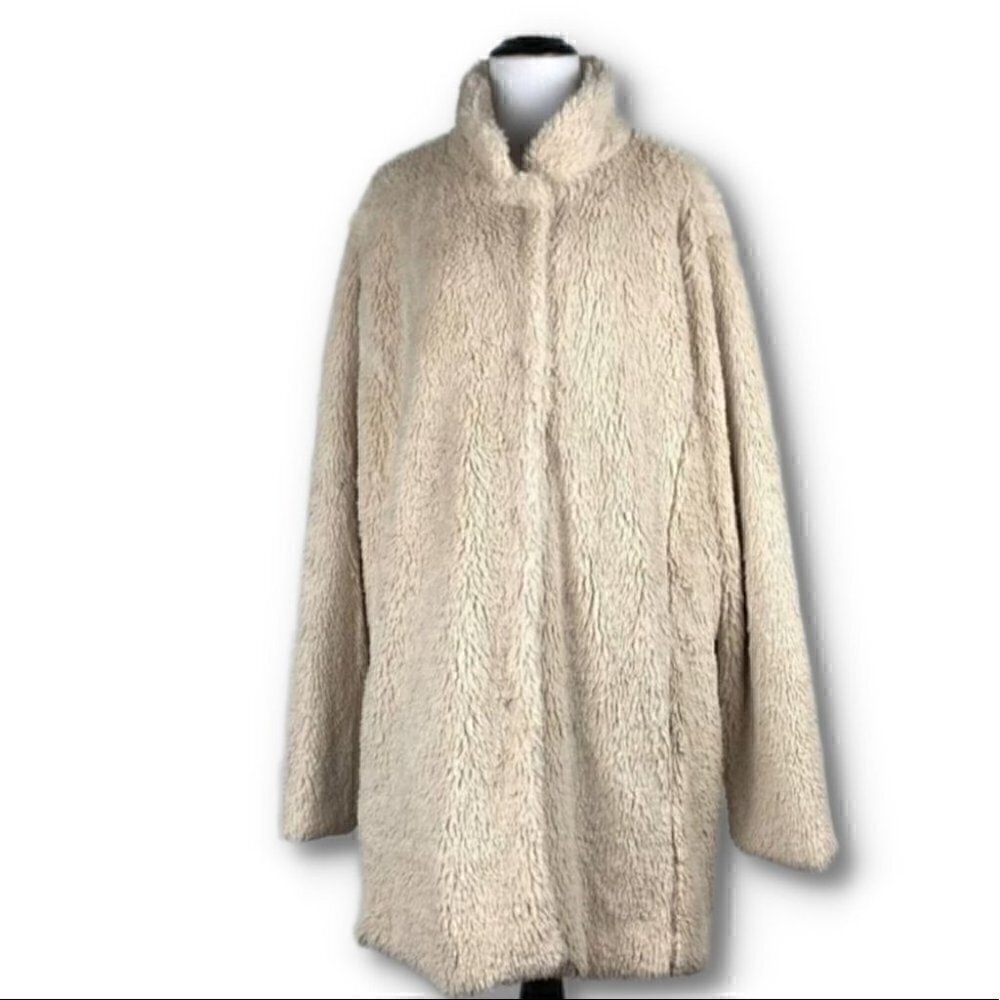 Madden girl womens coat size 2X beige faux fur long packable jacket